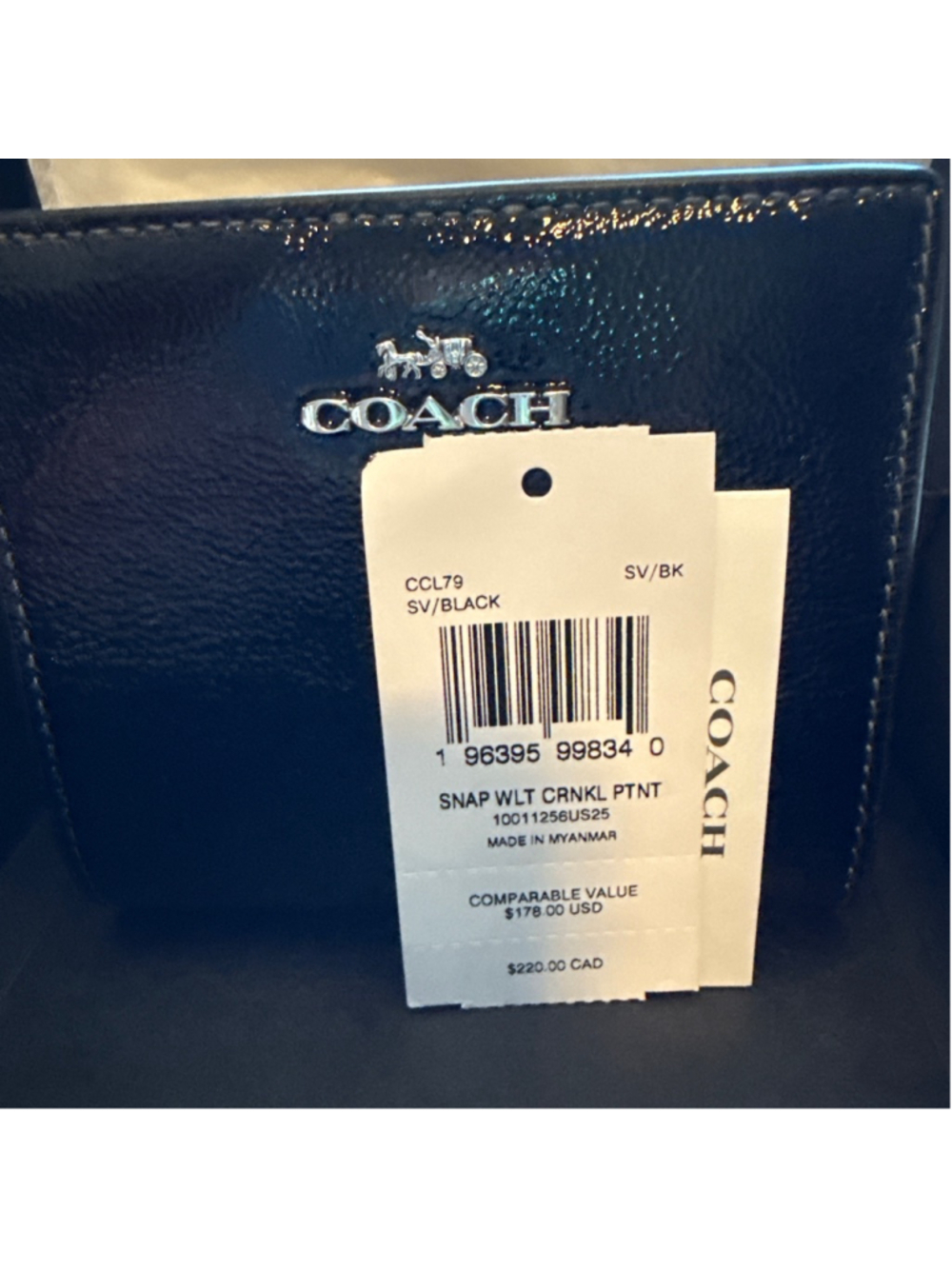 NEW Coach Black Patent Crinkle Leather Snap Wallet CCL79 NWT Zip Coin NWT - Picture 6 of 9